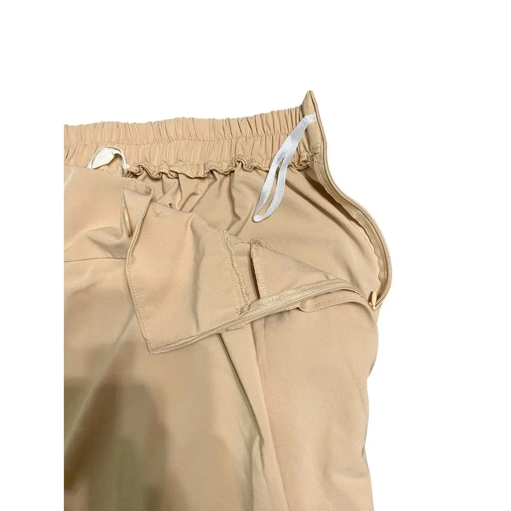 Belle Poque Women's Midi Skirt M Beige High Waist Button Detail A-Line Pockets